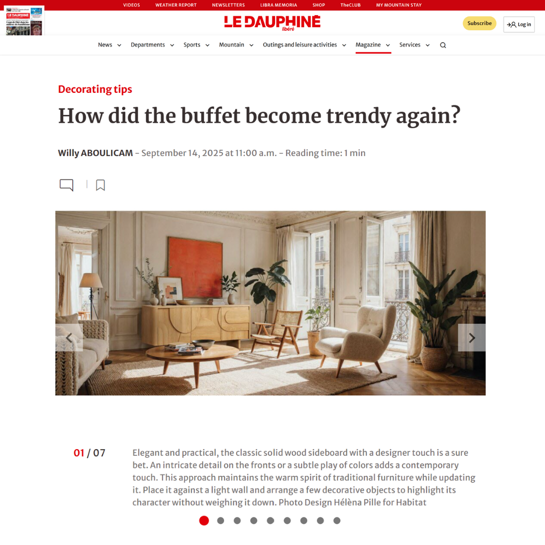 A screenshot of an article on ledauphine, with the title: 'How did the buffet become trendy again?'. The article features Juliettes Interiors.