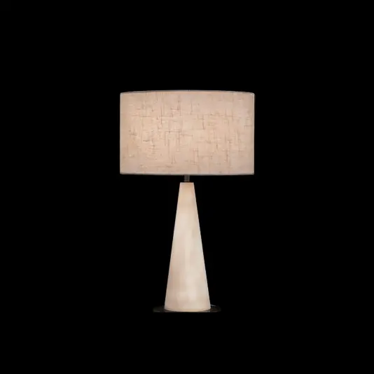 Alabaster conical table lamp featuring a smooth natural stone shade and minimalist base