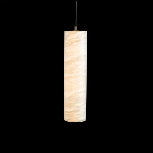 Luxury Alabaster Cylinder Pendant Light in Antique Brass