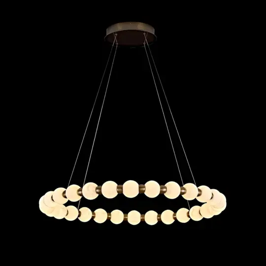 Alabaster Globe D80 cm Ring Pendant Light featuring 29 Natural Stone Globes