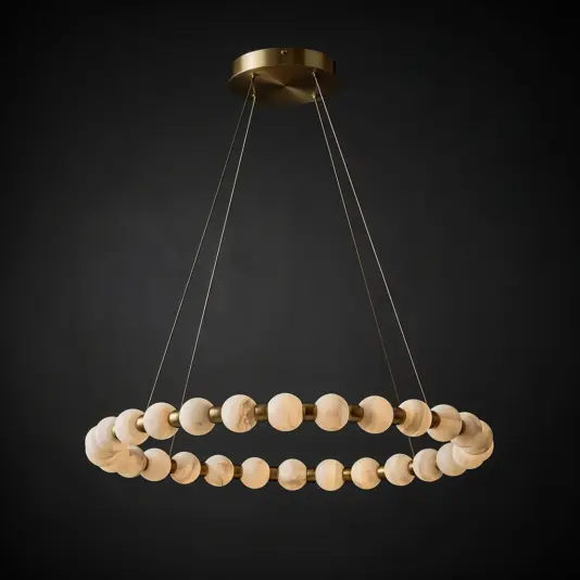 Alabaster Globe D80 cm Ring Pendant Light featuring 29 Natural Stone Globes
