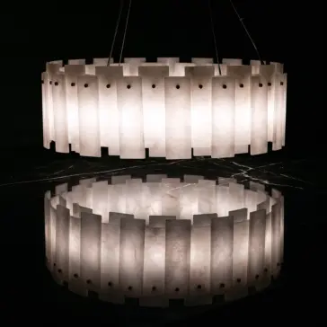 Side Profile of the Contemporary Alabaster Stone Ring Pendant showcasing the Linear Panel Design