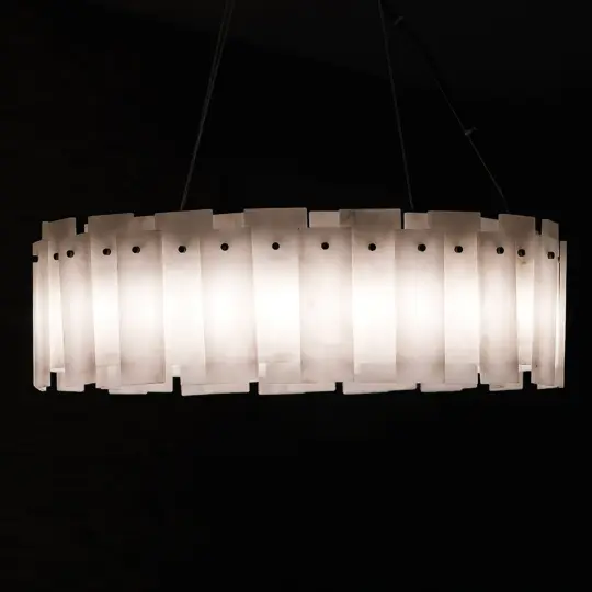 Contemporary Alabaster Panel Stone Ring Pendant Light with Antique Brass Frames