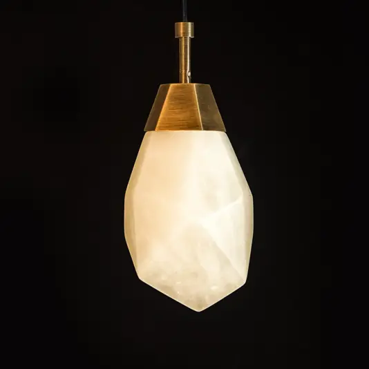 Artisanal Alabaster Rock Statement Pendant in Antique Brass