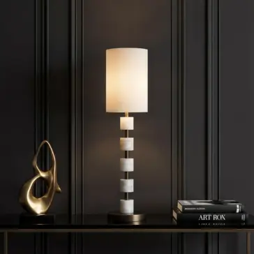 The lamp lit up, casting a soft, warm glow through the frosted glass segments.