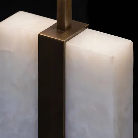 Vertical Strip Table Lamp Contemporary table lamp with a frosted glass shade, accented by elegant vertical strip detailing.