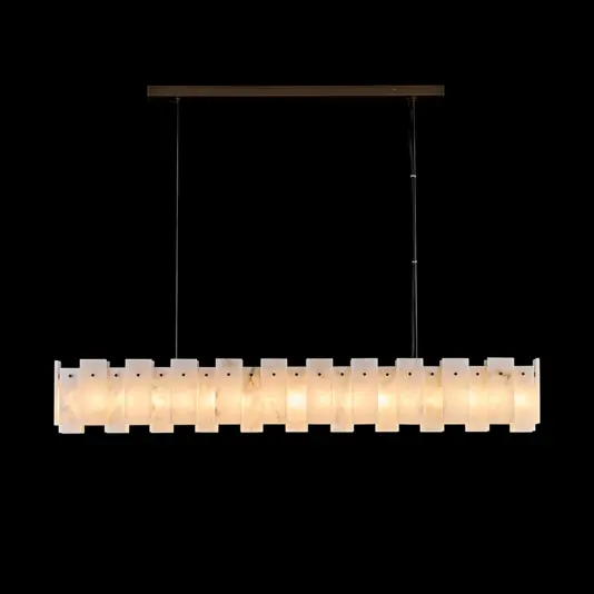 Linear Alabaster Stone Panel Bar Pendant Light with Antique Brass Finish