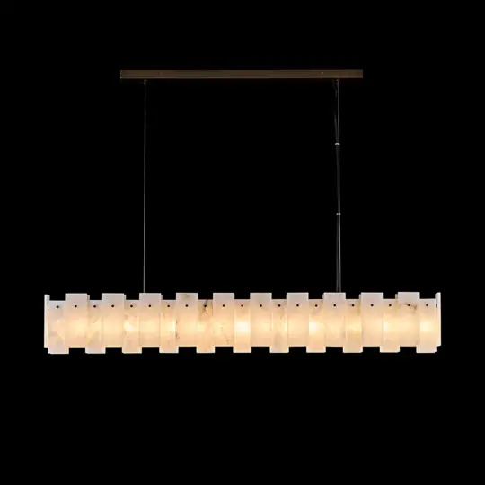 Linear Alabaster Stone Panel Bar Pendant Light with Antique Brass Finish