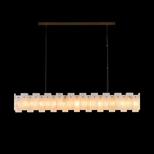 Linear Alabaster Stone Panel Bar Pendant Light with Antique Brass Finish