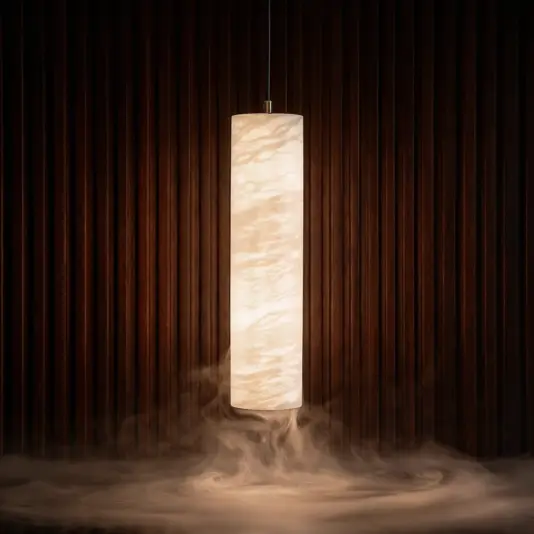 Luxury Stone Cylinder Light Hand-carved natural stone detail of the Alabaster Cylinder Pendant