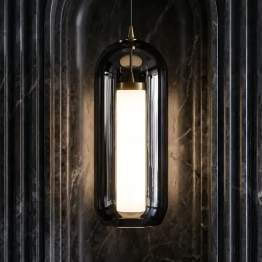 Luxury Alabaster Glass Cylinder Pendant installed in a Modern Interior