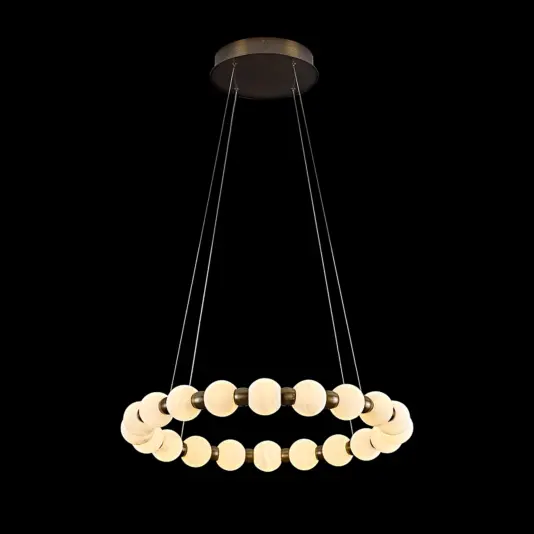 Alabaster Globe D60 cm Ring Pendant Light with 20 Natural Stone Globes