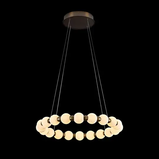 Alabaster Globe D60 cm Ring Pendant Light with 20 Natural Stone Globes