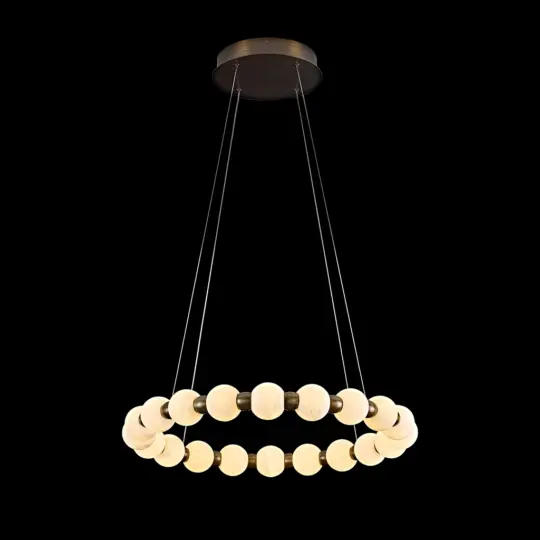 Alabaster Globe D60 cm Ring Pendant Light with 20 Natural Stone Globes