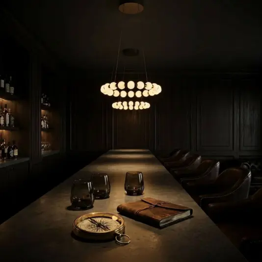 D60 cm Alabaster Ring Pendant with 20xD7cm Globes installed in a Luxury Lounge