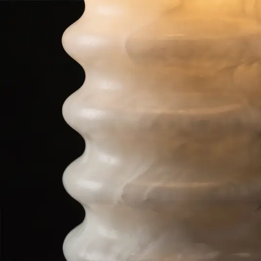 Elegant ribbed opal table lamp with a classic cylindrical silhouette, perfect for sophisticated interiors