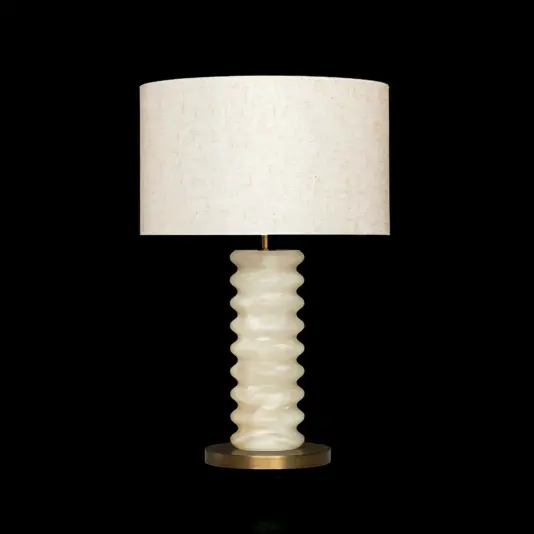 Elegant ribbed opal table lamp with a classic cylindrical silhouette, perfect for sophisticated interiors.