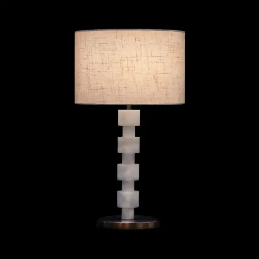 Opal round stacked table lamp with a layered geometric design and soft frosted finish
