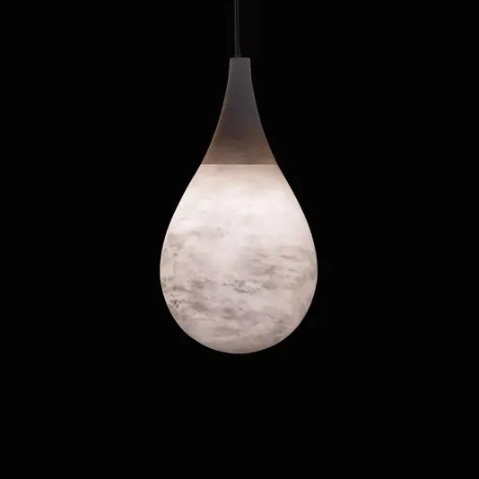 Alabaster Tear Drop Pendant Light in Antique Brass