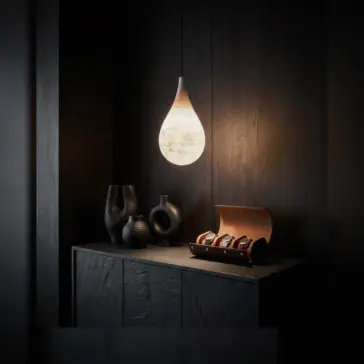 High-End Tear Drop Light Luxury Alabaster Tear Drop Pendant Light over a table