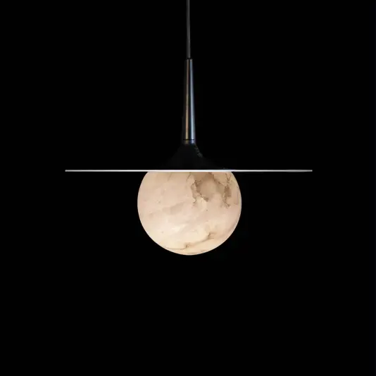 Matte black finish on Alabaster Spun Metal Pendant