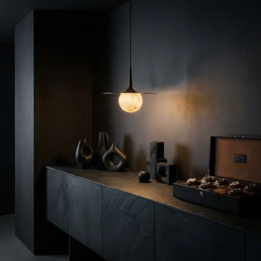 Sophisticated Spun Metal Pendant Light Modern Alabaster Spun Metal Pendant Black in a home office