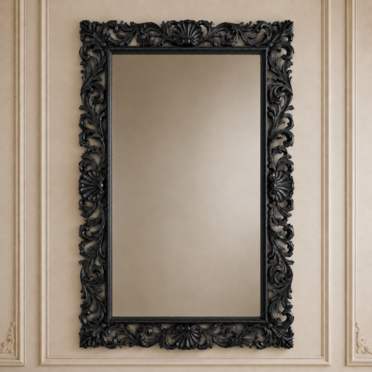 Ornate Black Baroque Wall Mirror