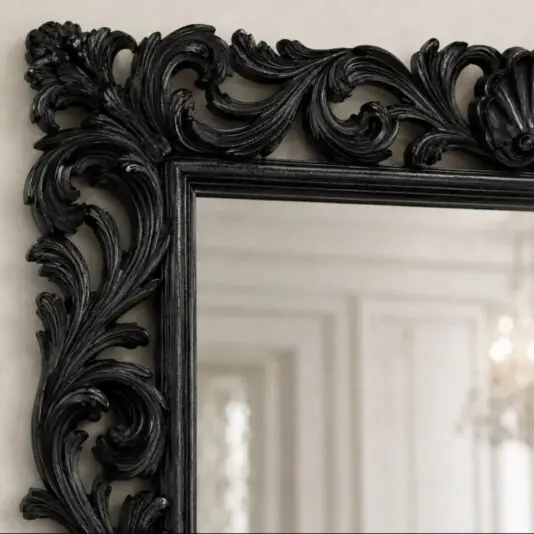 Ornate Black Baroque Wall Mirror