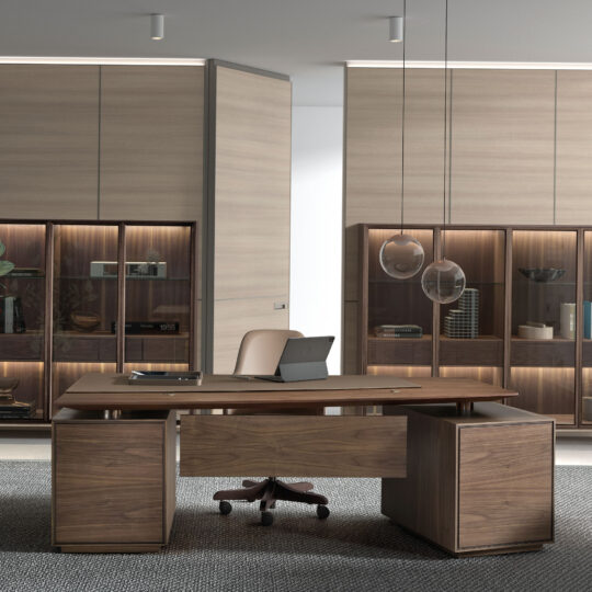 Contemporary Walnut Veneer Executive Desk