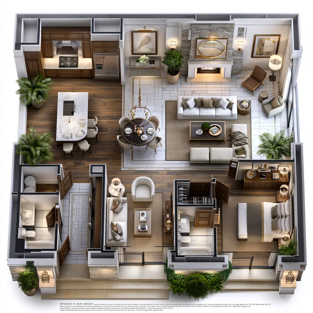 Interior design 3D floor plan for a luxury residential apartment project