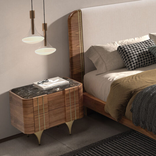 Contemporary Walnut Veneer 2 Drawer Bedside