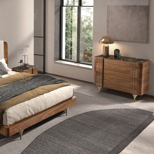 Contemporary Walnut Veneer Chest Of Drawers