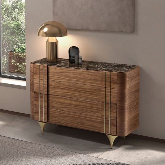 Contemporary Walnut Veneer Chest Of Drawers