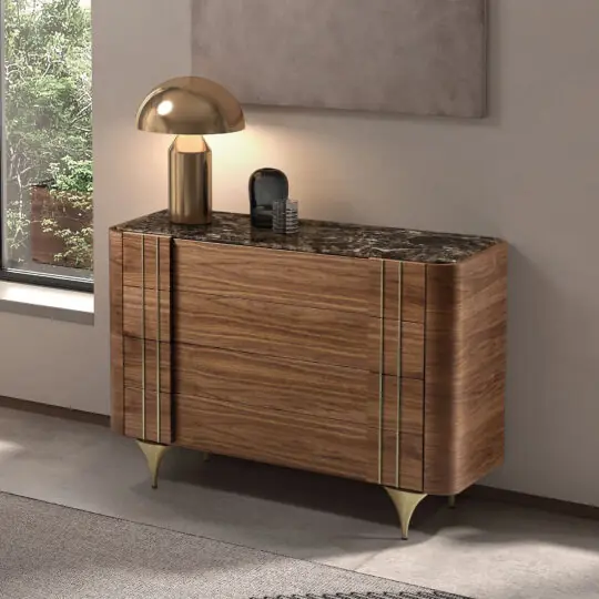 Contemporary Walnut Veneer Chest Of Drawers