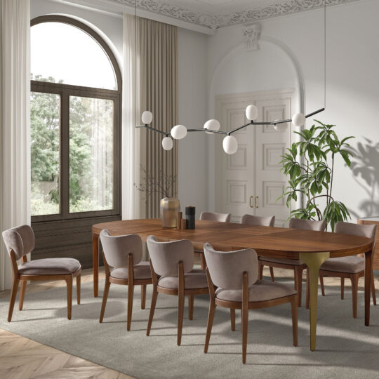 Modern Oval Veneer Extendable Dining Table
