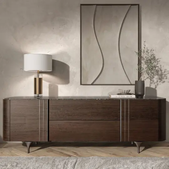 Modern Veneer Sideboard With Marble Top