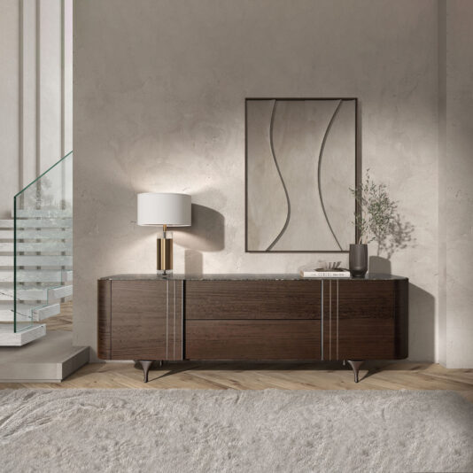 Modern Veneer Sideboard With Marble Top