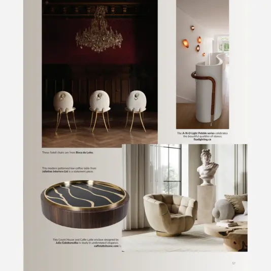Page 57 of LUXE Ottawa Fall 2026, showing a Juliettes Interiors patterned low coffee table in Home Chic Home